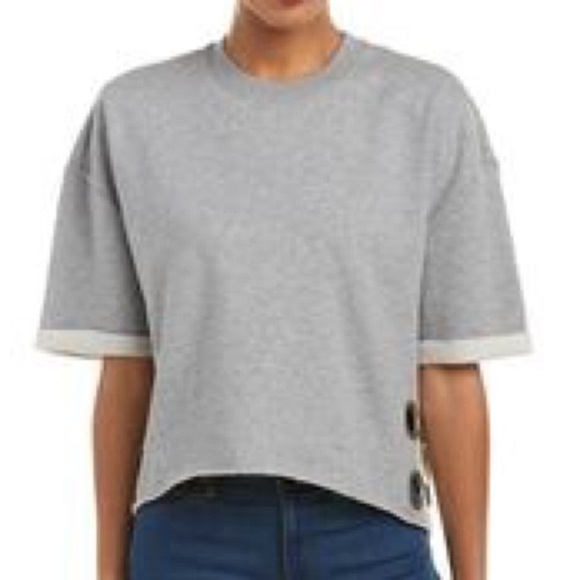 Kendall + Kylie NWT Gray  Hi/Lo Grommet Sweatshirt - Picture 1 of 11